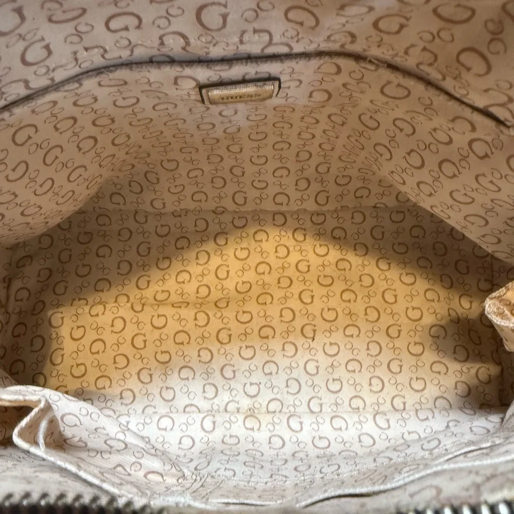 Black Quilted Floral Satchel by GUESS